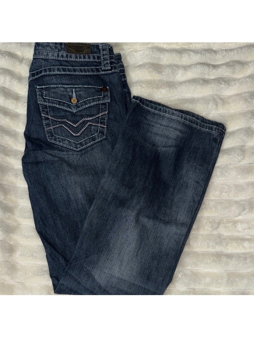Harley-Davidson Women's Size 8 Dark Wash Denim Jeans with Detailed Back Pockets